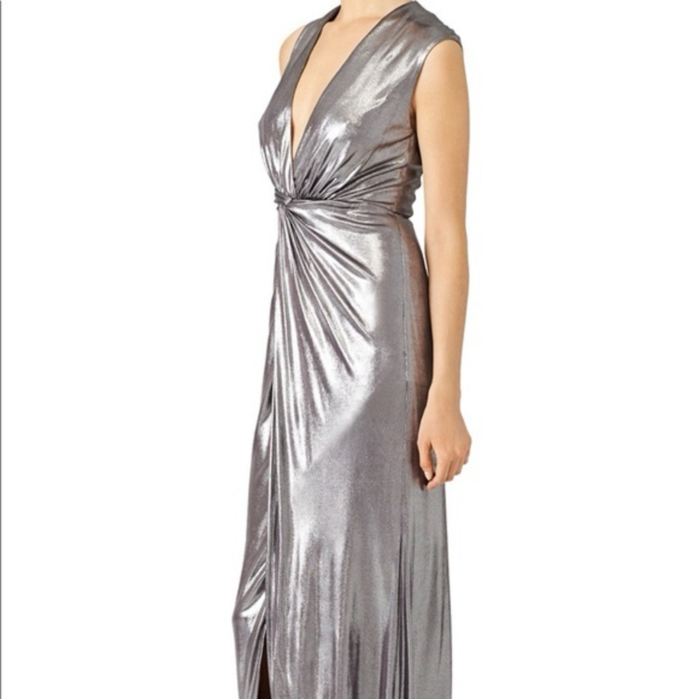 Beautiful Halston Heritage Metallic Jersey Gown Gunmetal Grey in Size Medium